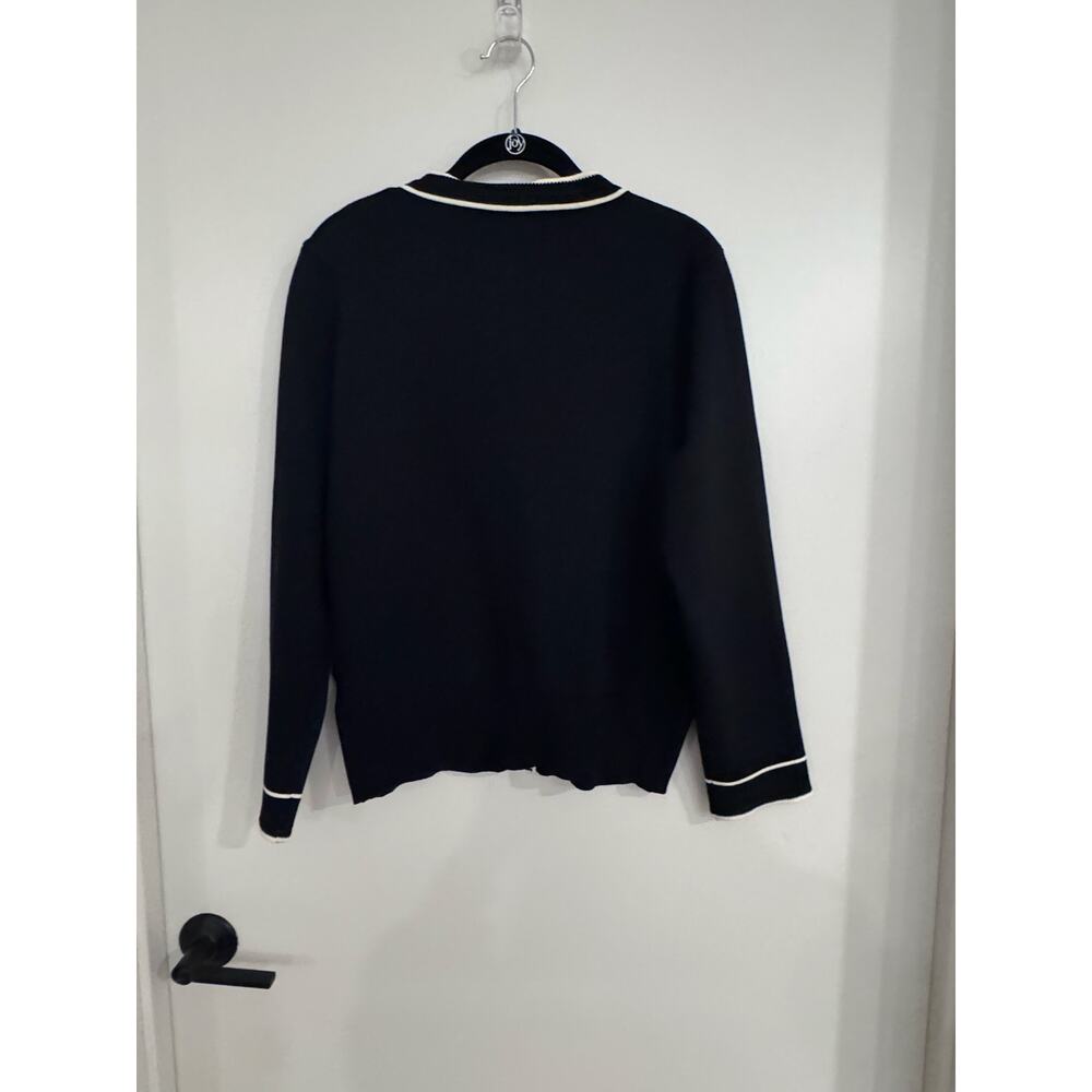 Knit Mix Frenchy Black Contrast Trim Cardigan Size XL Gold Button Sweater - Picture 4 of 12